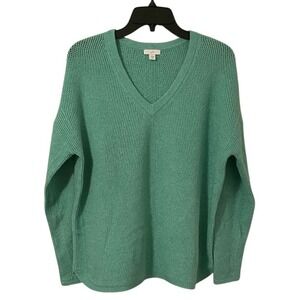 J. Jill Women's Teal Green Knit V-Neck Pullover Sweater Size Petite M